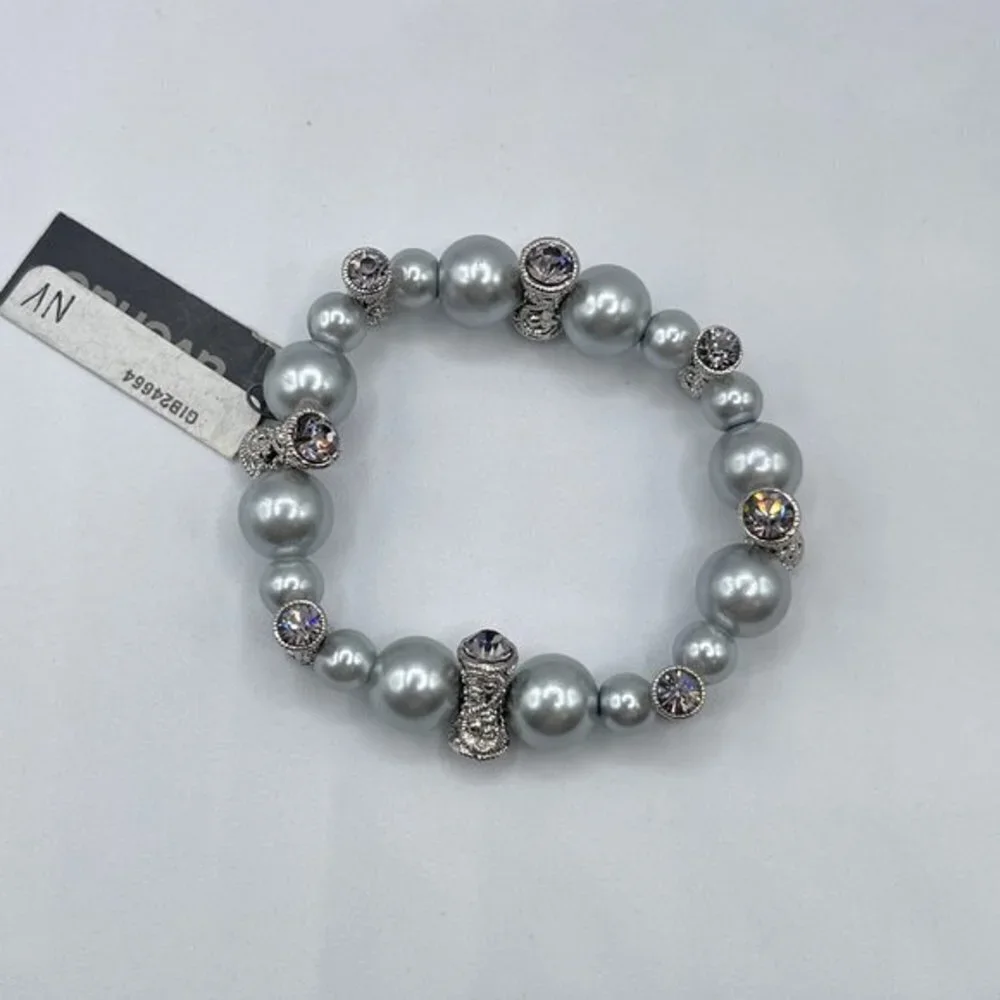 Gennaro Imitation Pearl Silver Diamond Bracelet in Gray and Silver